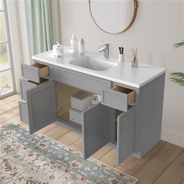 Vanity Art 57-in W x 21-in D x 32.5-in H 4-Drawer Bathroom Vanity w/o Top - Grey