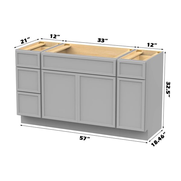Vanity Art 57-in W x 21-in D x 32.5-in H 4-Drawer Bathroom Vanity w/o Top - Grey