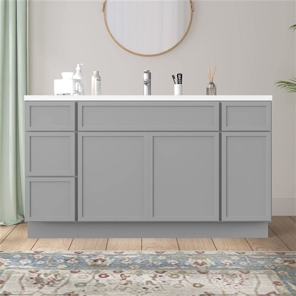 Vanity Art 57-in W x 21-in D x 32.5-in H 4-Drawer Bathroom Vanity w/o Top - Grey