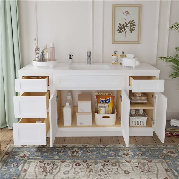 Vanity Art 66 x 21 x 32.5-in Freestanding Bath Vanity Oak Cabinet without Top - White