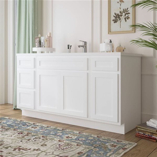 Vanity Art 66 x 21 x 32.5-in Freestanding Bath Vanity Oak Cabinet without Top - White