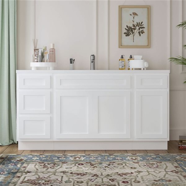 Vanity Art 66 x 21 x 32.5-in Freestanding Bath Vanity Oak Cabinet without Top - White