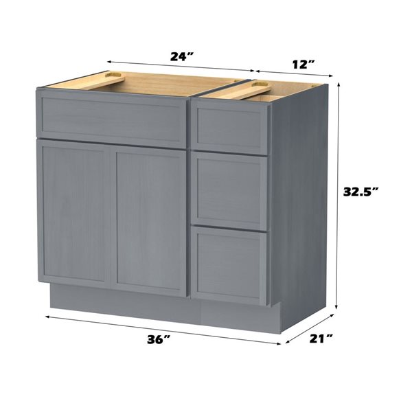 Vanity Art 36-in W x 21-in D x 32.5-in H 3-Drawer Bathroom Vanity w/o Top - Smoky Grey