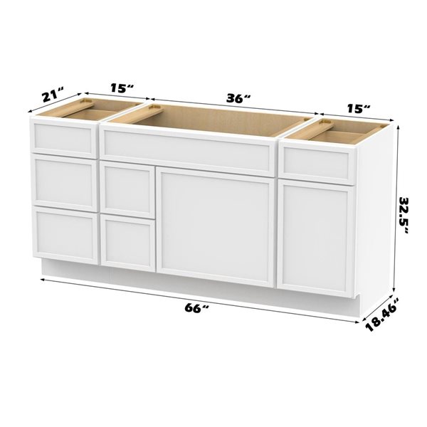 Vanity Art 66-in W x 21-in D x 32.5-in H 6-Drawer Bathroom Vanity w/o Top - White