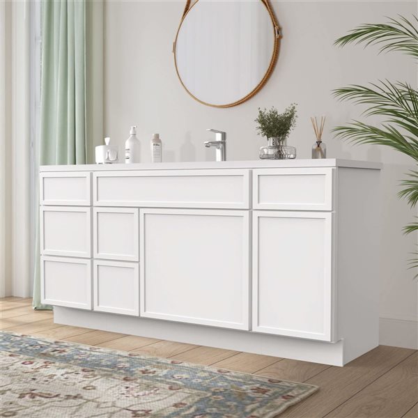 Vanity Art 66-in W x 21-in D x 32.5-in H 6-Drawer Bathroom Vanity w/o Top - White