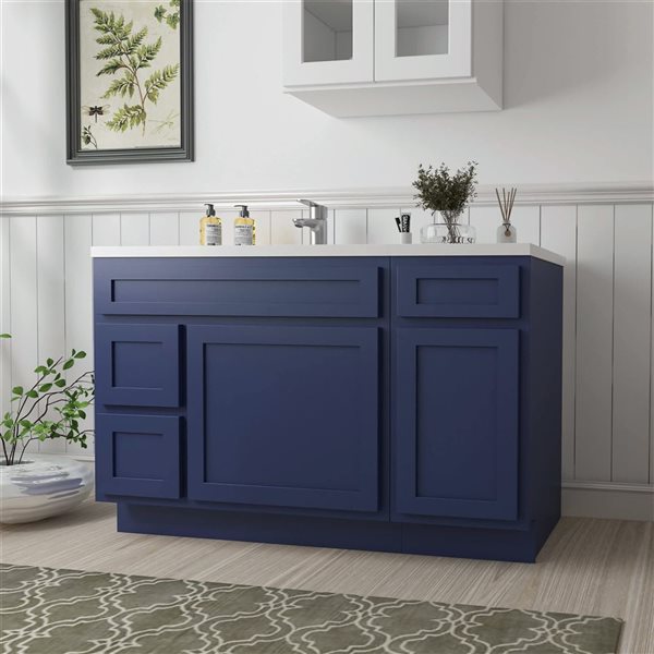 Vanity Art 51 x 21 x 32.5-in Freestanding 2-Left Drawer Bath Vanity Oak Cabinet without Top - Blue