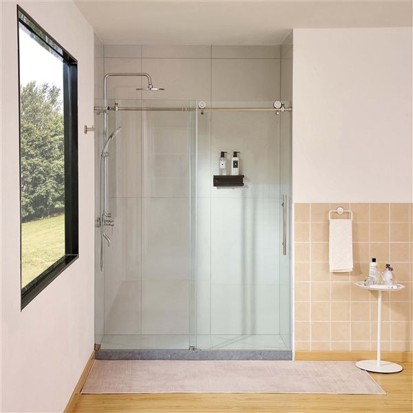 Vanity Art 56–60-in W x 76-in H Frameless Sliding Shower Door w/ 8-mm Shatterproof Clear Glass - Chrome
