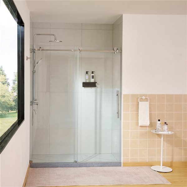 Vanity Art 56–60-in W x 76-in H Frameless Sliding Shower Door w/ 8-mm Shatterproof Clear Glass - Chrome