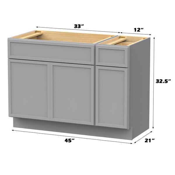 Vanity Art 45-in W x 21-in D x 32.5-in H Single Drawer Bathroom Vanity w/o Top - Grey