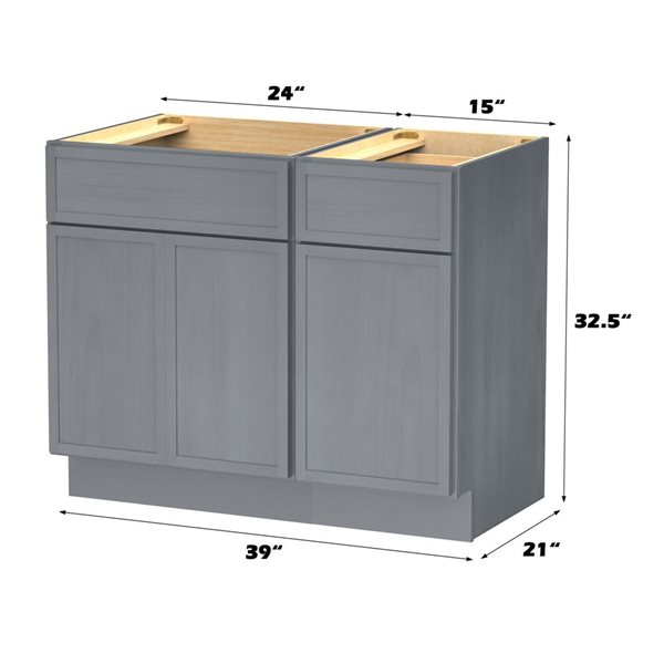 Vanity Art 39-in W x 21-in D x 32.5-in H Single Drawer Bathroom Vanity w/o Top - Smoky Grey