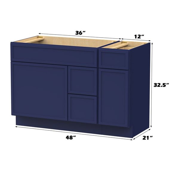 Vanity Art 48-in W x 21-in D x 32.5-in 3-Drawer Bathroom Vanity w/o Top - Blue