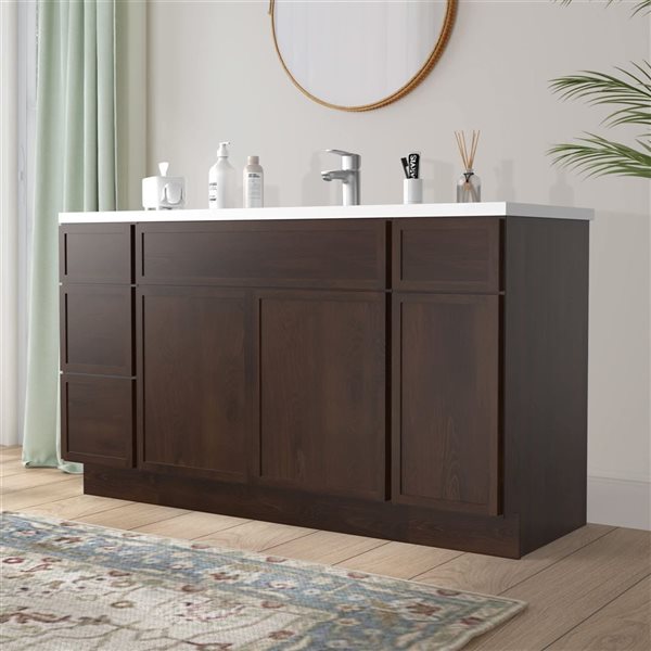 Vanity Art 57-in W x 21-in D x 32.5-in Freestanding 4-Drawer Bath Vanity Birch Cabinet without Top - Brown