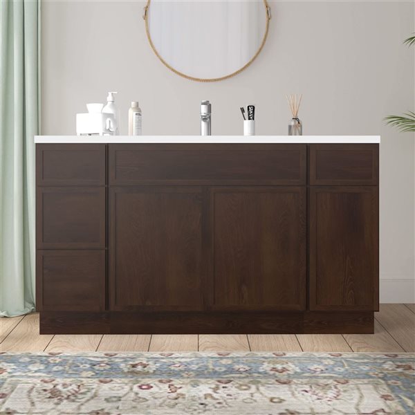 Vanity Art 57-in W x 21-in D x 32.5-in Freestanding 4-Drawer Bath Vanity Birch Cabinet without Top - Brown