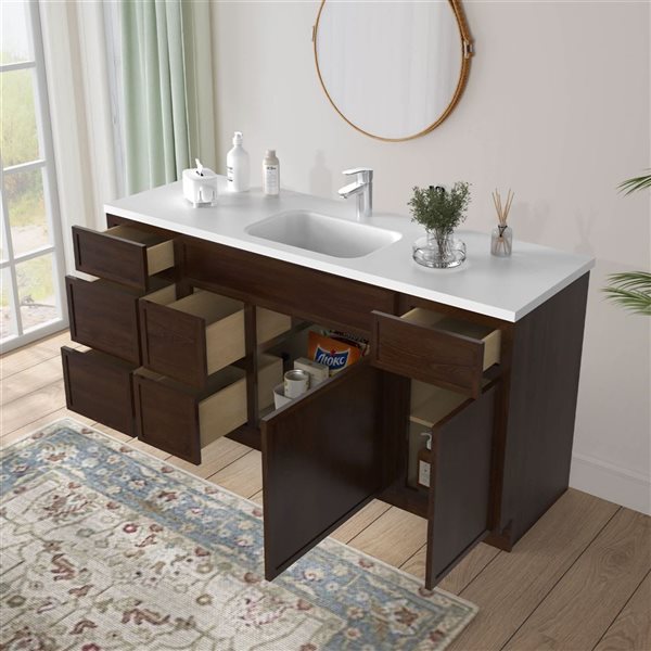 Vanity Art 66-in W x 21-in D x 32.5-in Freestanding 2-Left-Drawer Bath Vanity Birch Cabinet without Top - Brown