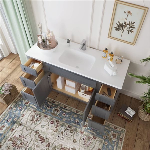 Vanity Art 60-in W x 21-in D x 32.5-in Freestanding 6-Drawer Bath Vanity Oak Cabinet without Top - Silver