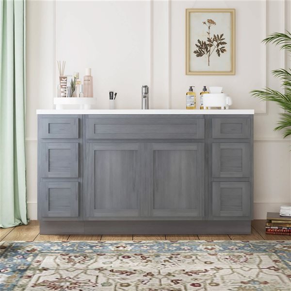 Vanity Art 60-in W x 21-in D x 32.5-in Freestanding 6-Drawer Bath Vanity Oak Cabinet without Top - Silver