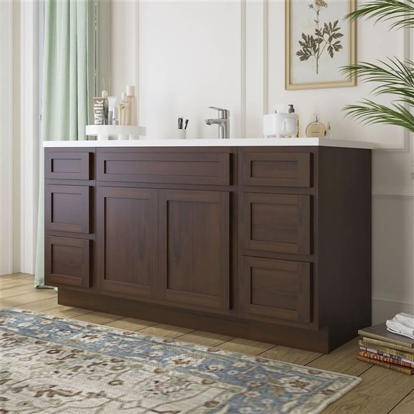 Vanity Art 69-in W x 21-in D x 32.5-in Freestanding Bath Vanity Oak Cabinet without Top - Brown
