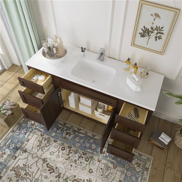 Vanity Art 69-in W x 21-in D x 32.5-in Freestanding Bath Vanity Oak Cabinet without Top - Brown