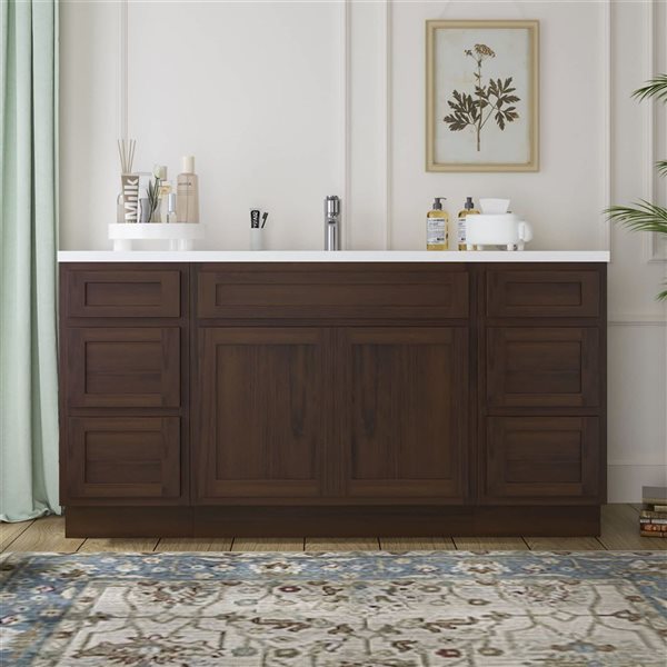 Vanity Art 69-in W x 21-in D x 32.5-in Freestanding Bath Vanity Oak Cabinet without Top - Brown