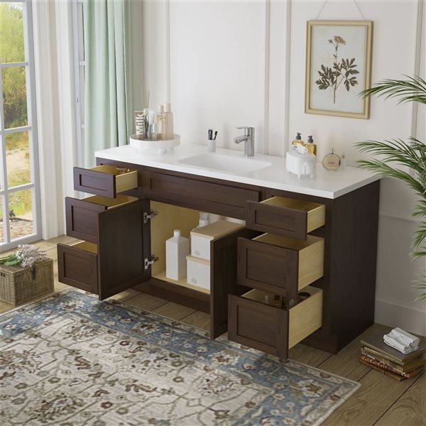 Vanity Art 69-in W x 21-in D x 32.5-in Freestanding Bath Vanity Oak Cabinet without Top - Brown