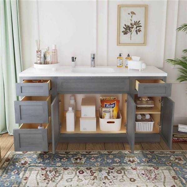 Vanity Art 63-in W x 21-in D x 32.5-in Freestanding 4-Drawer Bath Vanity Oak Cabinet without Top - Silver