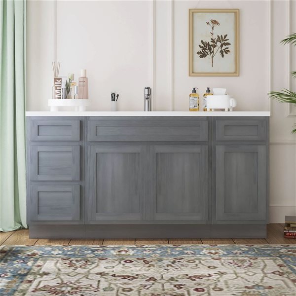 Vanity Art 63-in W x 21-in D x 32.5-in Freestanding 4-Drawer Bath Vanity Oak Cabinet without Top - Silver