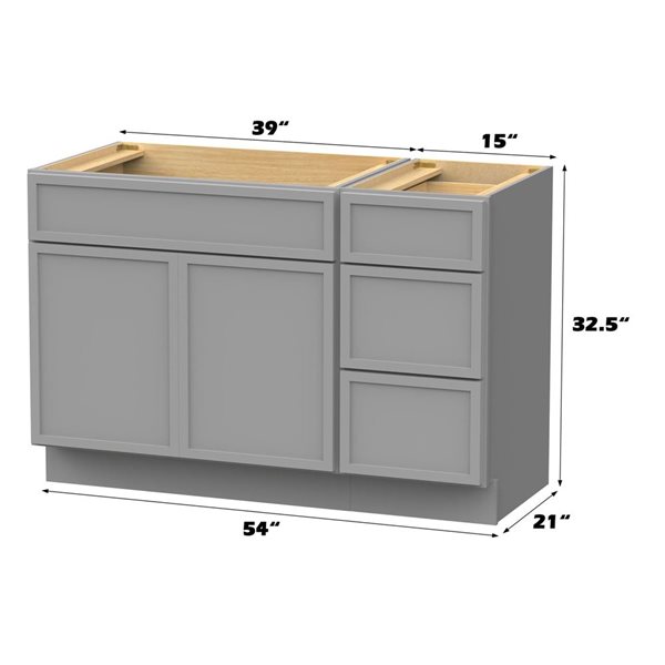 Vanity Art 54-in W x 21-in D x 32.5-in Freestanding Bath Vanity Birch Cabinet without Top - Grey