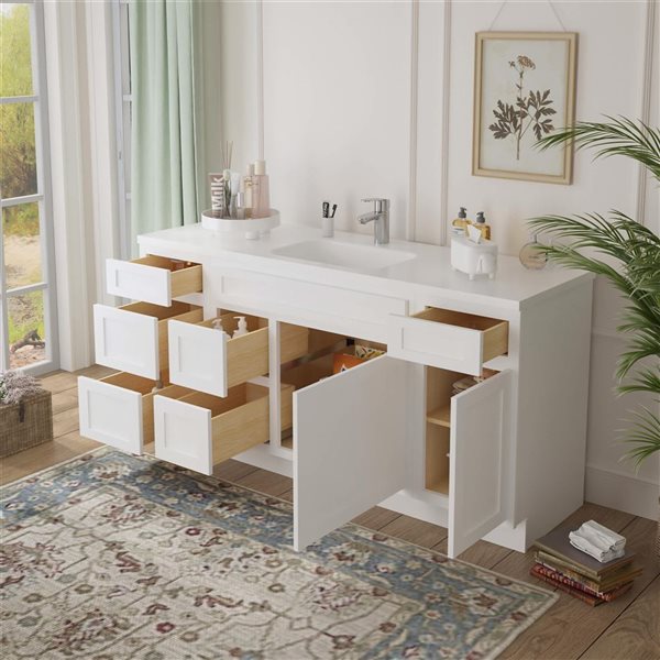Vanity Art 66-in W x 21-in D x 32.5-in Freestanding 2-Left-Drawer Bath Vanity Oak Cabinet without Top - White