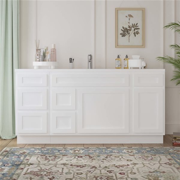 Vanity Art 66-in W x 21-in D x 32.5-in Freestanding 2-Left-Drawer Bath Vanity Oak Cabinet without Top - White