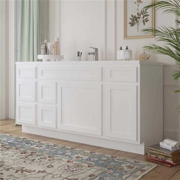 Vanity Art 66-in W x 21-in D x 32.5-in Freestanding 2-Left-Drawer Bath Vanity Oak Cabinet without Top - White