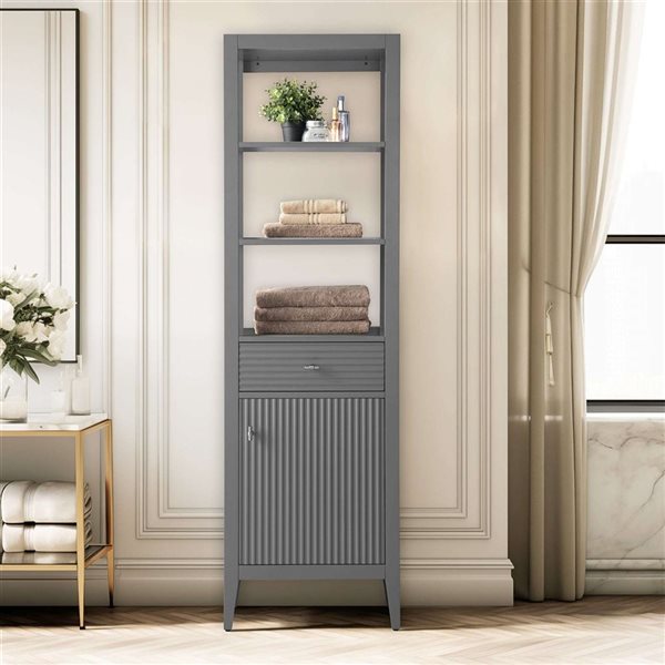 Vanity Art 21-in W x 17-in D x 72-in H Linear Grey Freestanding Linen Cabinet - Brushed Nickel Handle Finish