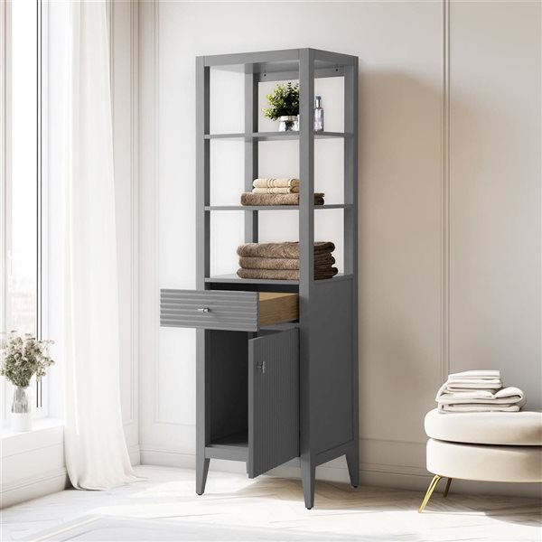 Vanity Art 21-in W x 17-in D x 72-in H Linear Grey Freestanding Linen Cabinet - Brushed Nickel Handle Finish