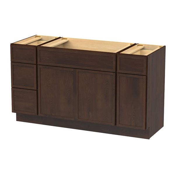 Vanity Art 63-in W x 21-in D x 32.5-in Freestanding 4-Drawer Bath Vanity Base Birch Cabinet without Top - Brown