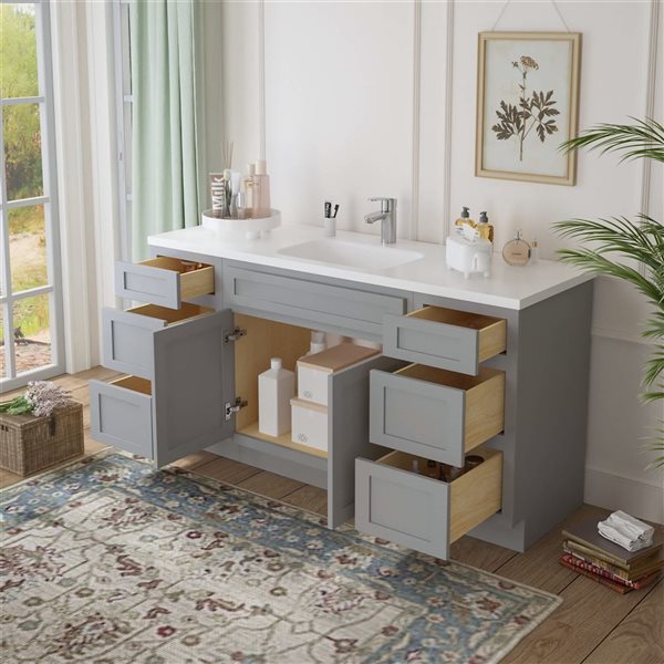 Vanity Art 60-in W x 21-in D x 32.5-in Freestanding Bath Vanity Base Oak Cabinet without Top - Grey