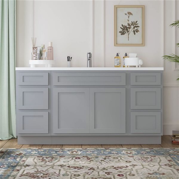 Vanity Art 60-in W x 21-in D x 32.5-in Freestanding Bath Vanity Base Oak Cabinet without Top - Grey