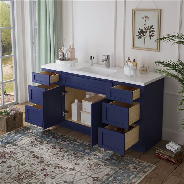 Vanity Art 60-in W x 21-in D x 32.5-in Freestanding Bath Vanity Base Oak Cabinet without Top - Blue