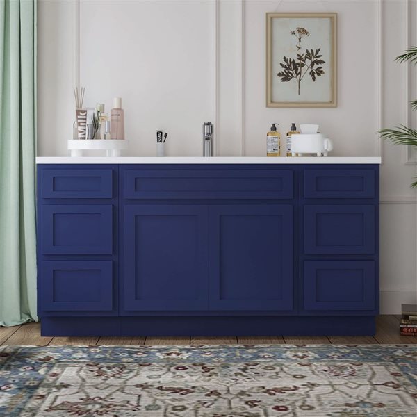 Vanity Art 60-in W x 21-in D x 32.5-in Freestanding Bath Vanity Base Oak Cabinet without Top - Blue