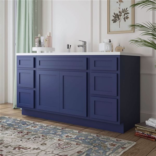 Vanity Art 60-in W x 21-in D x 32.5-in Freestanding Bath Vanity Base Oak Cabinet without Top - Blue
