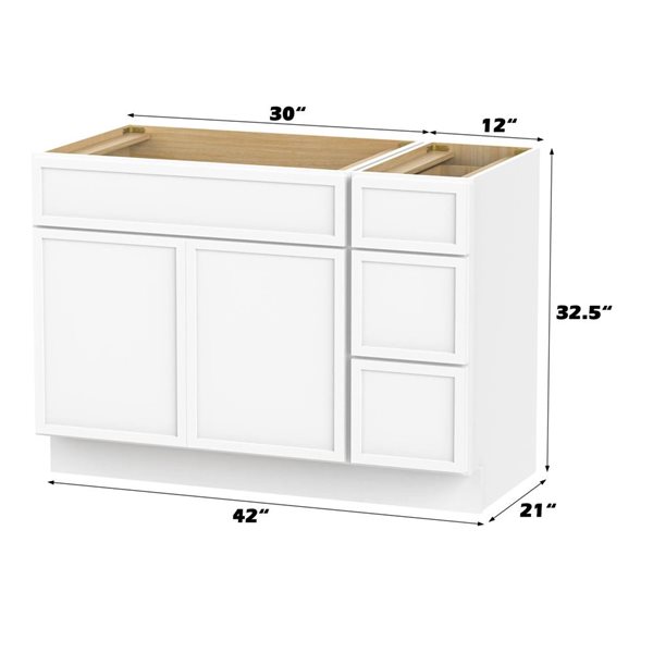 Vanity Art 42-in W x 21-in D x 32.5-in Freestanding Bath Vanity Birch Cabinet without Top - White