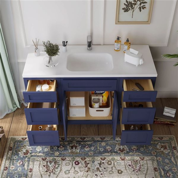 Vanity Art 54-in W x 21-in D x 32.5-in Freestanding Bath Vanity Base Oak Cabinet without Top - Blue
