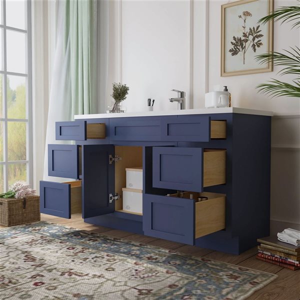 Vanity Art 54-in W x 21-in D x 32.5-in Freestanding Bath Vanity Base Oak Cabinet without Top - Blue
