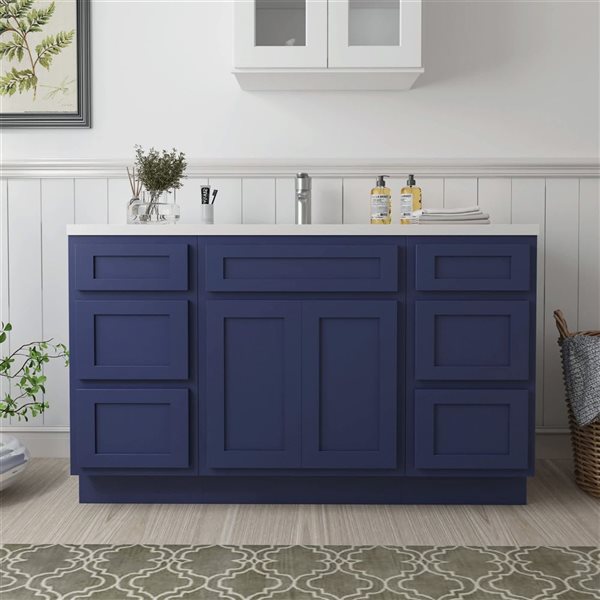 Vanity Art 54-in W x 21-in D x 32.5-in Freestanding Bath Vanity Base Oak Cabinet without Top - Blue