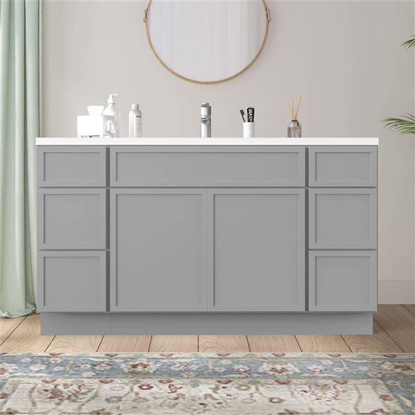 Vanity Art 54-in W x 21-in D x 32.5-in Freestanding 6-Drawer Bath Vanity Base Birch Cabinet without Top - Grey