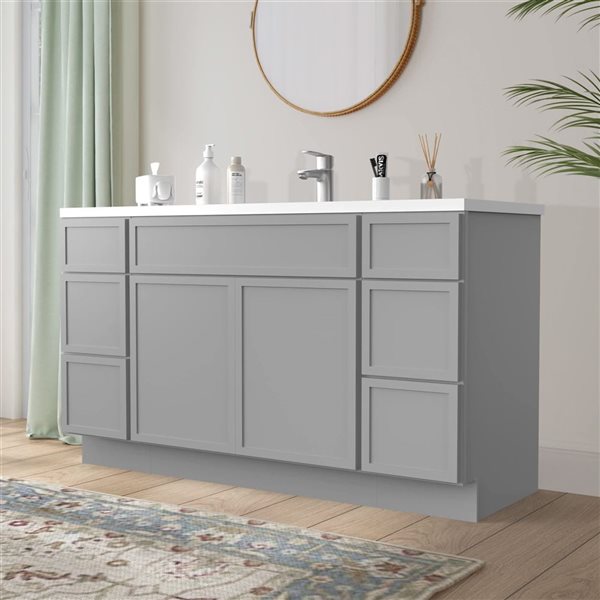 Vanity Art 54-in W x 21-in D x 32.5-in Freestanding 6-Drawer Bath Vanity Base Birch Cabinet without Top - Grey