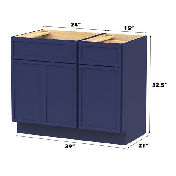 Vanity Art 39-in W x 21-in D x 32.5-in Freestanding 1-Drawer Bath Vanity Birch Cabinet without Top - Blue