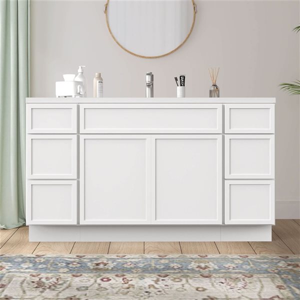 Vanity Art 63-in W x 21-in D x 32.5-in Freestanding Bath Vanity Birch Cabinet without Top - White