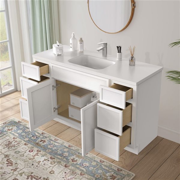 Vanity Art 63-in W x 21-in D x 32.5-in Freestanding Bath Vanity Birch Cabinet without Top - White