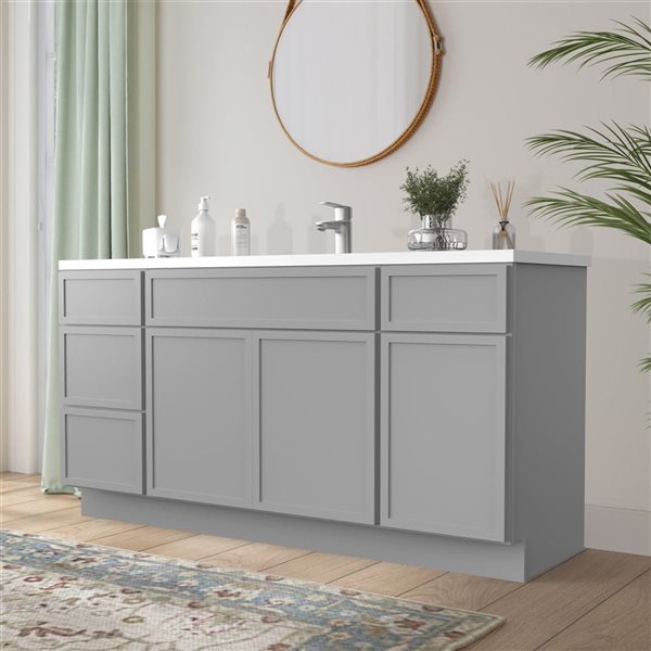 Vanity Art 63-in W x 21-in D x 32.5-in Freestanding 4-Drawer Bath Vanity Birch Cabinet without Top - Grey