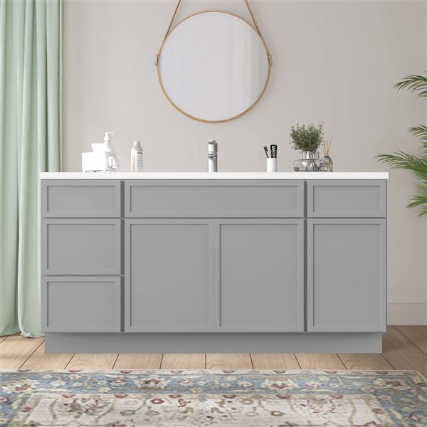 Vanity Art 63-in W x 21-in D x 32.5-in Freestanding 4-Drawer Bath Vanity Birch Cabinet without Top - Grey