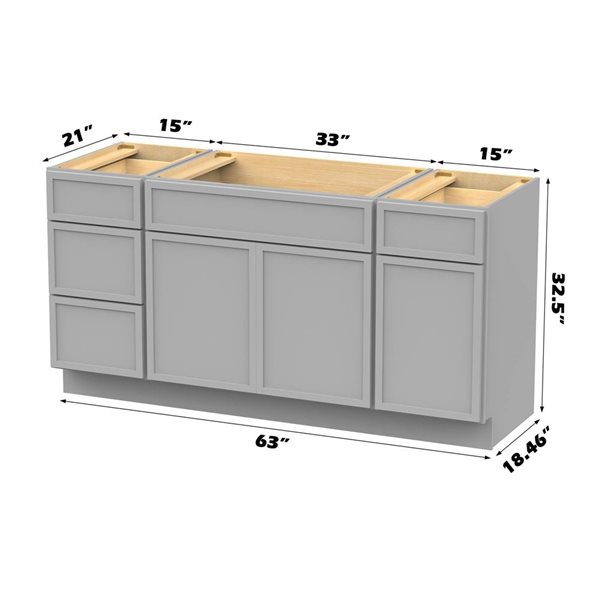 Vanity Art 63-in W x 21-in D x 32.5-in Freestanding 4-Drawer Bath Vanity Birch Cabinet without Top - Grey